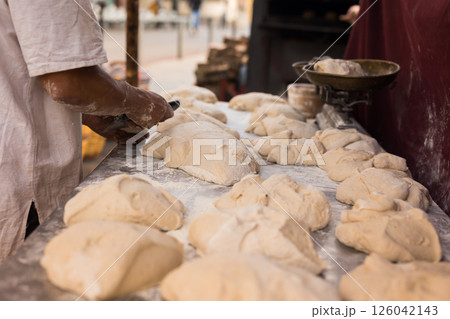 Mass of yeast dough in the bakery Mass of yeast dough in the bakery 126042143
