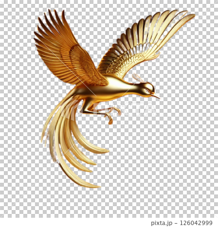Dynamic golden flying bird digital illustration 126042999