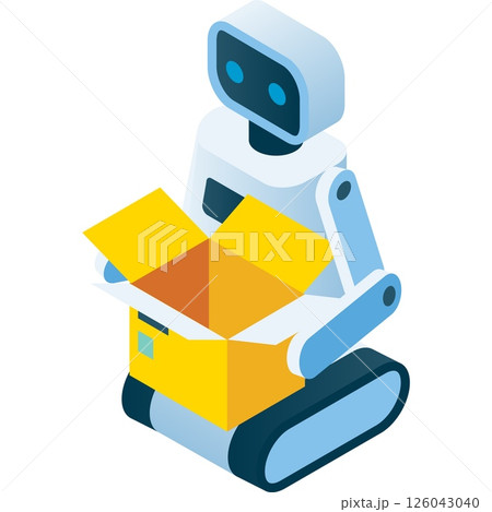 Robot packing parcel vector icon isolated on white 126043040