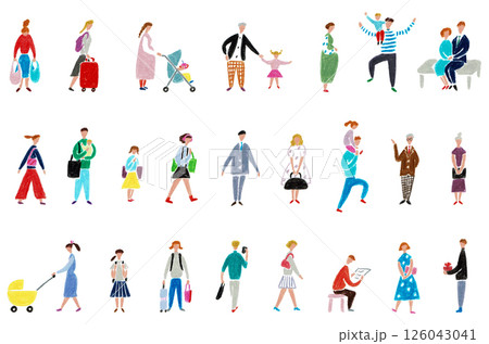 人々の手描きイラストセット　ライフスタイル 126043041