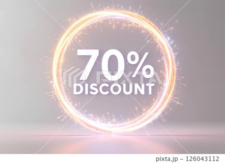 A Vibrant, Illuminated Circle Showcases a Striking 70 Percent Discount in Bold Letters A Vibrant, Illuminated Circle Showcases a Striking 70 Percent Discount in Bold Letters 126043112