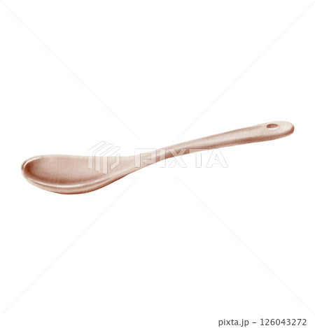 Ceramic dessert spoon peach minimalist watercolor painting, isolated on white. Handmade tableware art with warm pastel tones, perfect for packaging, branding or kitchen decor Ceramic dessert spoon peach minimalist watercolor painting, isolated on white. Handmade tableware art with warm pastel tones, perfect for packaging, branding or kitchen decor 126043272