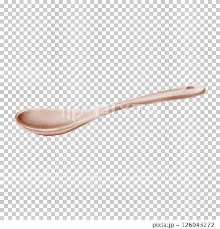 Ceramic dessert spoon peach minimalist watercolor painting, isolated on white. Handmade tableware art with warm pastel tones, perfect for packaging, branding or kitchen decor Ceramic dessert spoon peach minimalist watercolor painting, isolated on white. Handmade tableware art with warm pastel tones, perfect for packaging, branding or kitchen decor 126043272