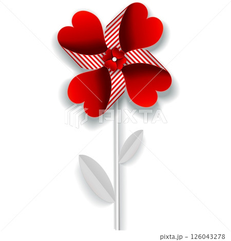 Red flower pinwheel vector paper windmill icon 126043278