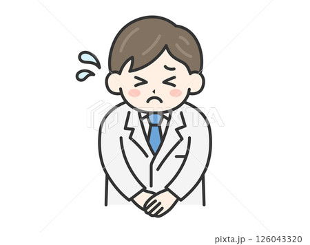 頭を下げて謝罪する、男性医師(線画カラー)のイラスト 頭を下げて謝罪する、男性医師(線画カラー)のイラスト 126043320