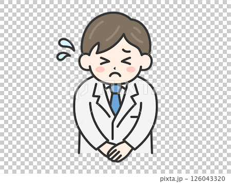一位男醫生（線畫顏色）低頭道歉的插圖 126043320