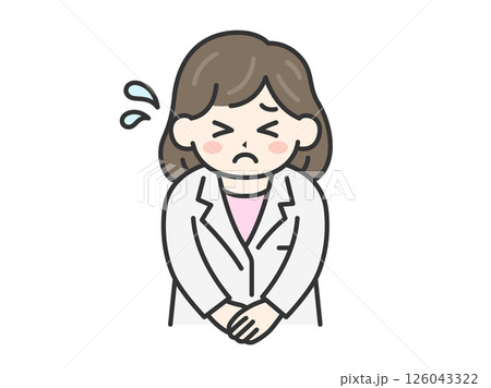 頭を下げて謝罪する、女性医師(線画カラー)のイラスト 頭を下げて謝罪する、女性医師(線画カラー)のイラスト 126043322