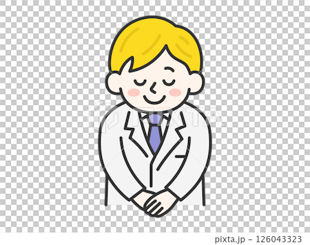 白人男醫生鞠躬的插圖(線條畫顏色) 白人男醫生鞠躬的插圖(線條畫顏色) 126043323