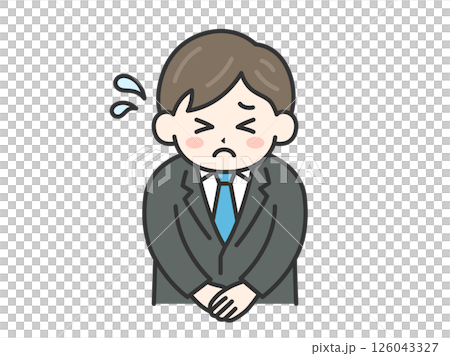 Illustration of a businessman bowing his head and apologizing (line drawing color) 126043327