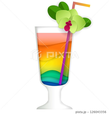 Cocktail in glass with orchid flower vector icon Cocktail in glass with orchid flower vector icon 126043356