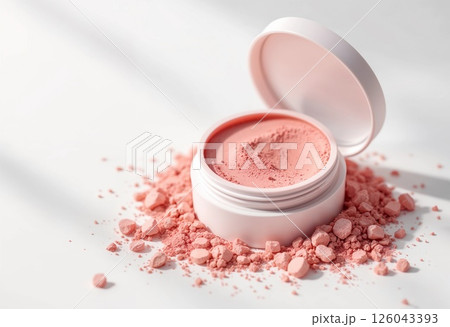 Soft Pink Pigment Spills From a Delicate Container on a Bright Surface. Generative AI Soft Pink Pigment Spills From a Delicate Container on a Bright Surface. Generative AI 126043393