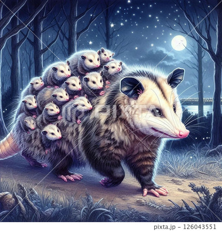 子連れで移動するオポッサム 126043551