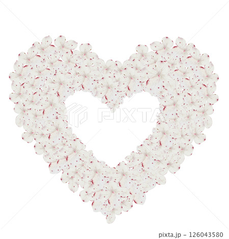 White hydrangea flowers watercolor frame. Hand drawn delicate flower in the shape of a heart on isolated white background. Botanical illustration. Ideal for wedding and birthday cards 126043580