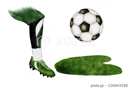 Soccer football watercolor set. Hand drawn sports equipment on white background. Clip art football. Ideal for posters and game tickets Soccer football watercolor set. Hand drawn sports equipment on white background. Clip art football. Ideal for posters and game tickets 126043598