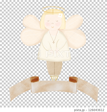 Baby baptism watercolor card. Illustrations angel on isolated white background. Cute clipart for design of christening and birth cards and banners Baby baptism watercolor card. Illustrations angel on isolated white background. Cute clipart for design of christening and birth cards and banners 126043612