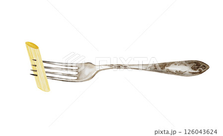 Pasta on a fork watercolor drawing. Hand drawn illustration of a metal fork with penne. Clip art food. Italian pasta on a white background. Ideal for recipe books, restaurant menu posters and flour Pasta on a fork watercolor drawing. Hand drawn illustration of a metal fork with penne. Clip art food. Italian pasta on a white background. Ideal for recipe books, restaurant menu posters and flour 126043624