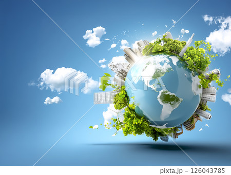 自然と共存した社会を作り上げた地球をイメージした素材 自然と共存した社会を作り上げた地球をイメージした素材 126043785