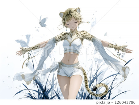 深呼吸をするチーターの妖精のイラスト素材 126043786