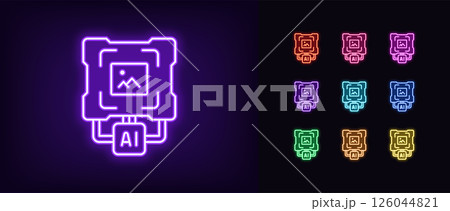 Outline neon AI generator icon. Glowing neon AI...のイラスト素材 [126044821 ...