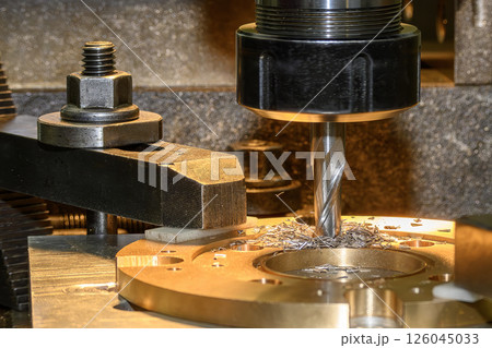 The hole counterbore process the brass material parts on NC milling machine by flat nose end mill tools. 126045033