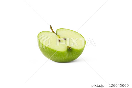 Slice of green apple isolated. Halved Granny Smith apple isolated on white background. Slice of green apple isolated. Halved Granny Smith apple isolated on white background. 126045069