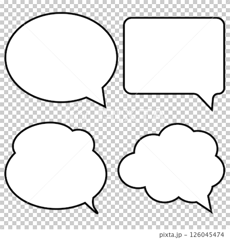「シンプルな吹き出しアイコンセット(細)｜会話・コメント・お知らせに使える白黒素材」 126045474