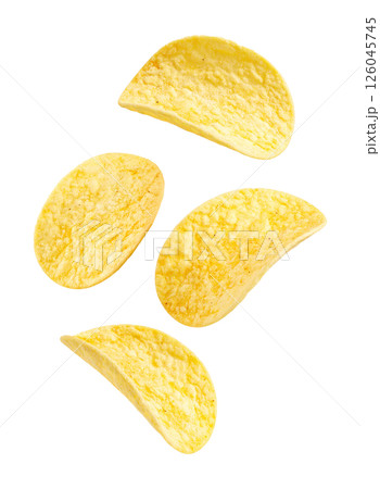 Floating Golden Yellow Potato Chips 126045745