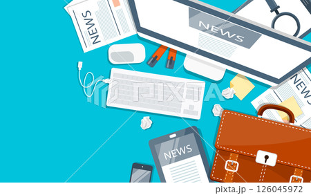 On line news concept. Read newspaper on your tablet or smart phone. Flat vector illustration On line news concept. Read newspaper on your tablet or smart phone. Flat vector illustration 126045972