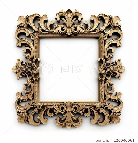 Openwork suare golden colored frame isolated on white background. 126046061