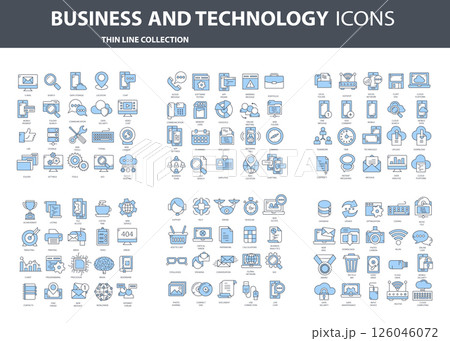 Set vector icons with elements for mobile concepts and web apps. Business and marketing, programming, data management, internet connection, social network, computing, information. Vector	 126046072