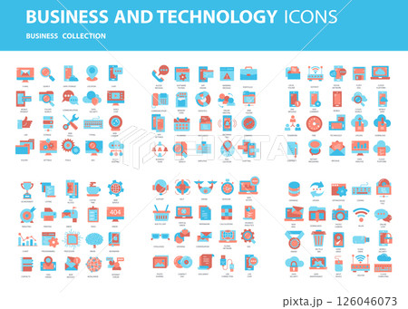 Set vector icons with elements for mobile concepts and web apps. Business and marketing, programming, data management, internet connection, social network, computing, information. Vector	 126046073