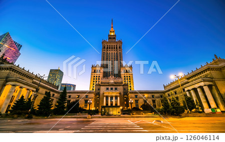 Palace Of Science And Culture In Warsaw In Poland At Night 126046114