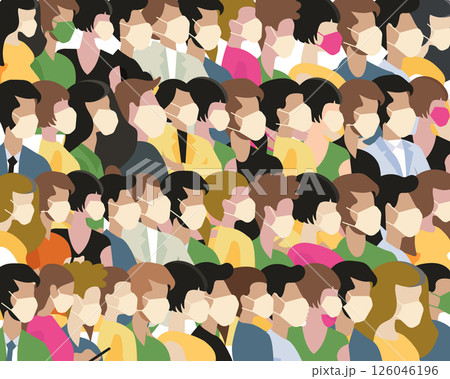 Coronavirus pandemic. Concept of coronavirus quarantine vector illustration. Novel coronavirus (2019-nCoV), people in white medical face mask. Seamless pattern. Flat vector illustration	 126046196