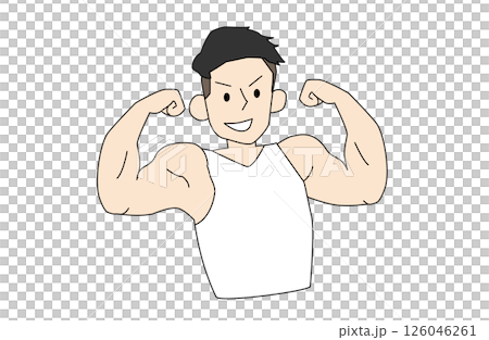 マッチョなイケメンがムキムキポーズするイラスト 126046261
