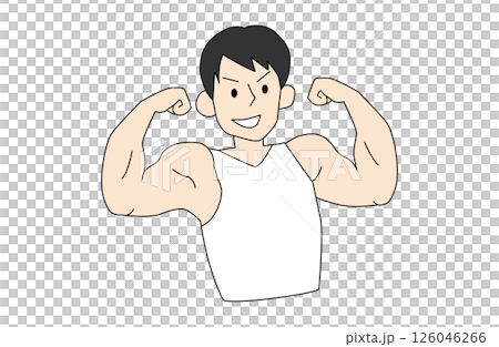 マッチョなイケメンがムキムキポーズするイラスト マッチョなイケメンがムキムキポーズするイラスト 126046266