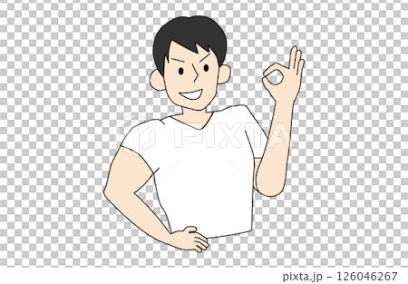イケメンマッチョが手でOKポーズをするイラスト イケメンマッチョが手でOKポーズをするイラスト 126046267