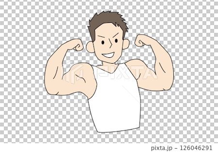 マッチョなイケメンがムキムキポーズするイラスト マッチョなイケメンがムキムキポーズするイラスト 126046291
