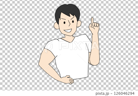 Illustration of a handsome, muscular man explaining the important points 126046294