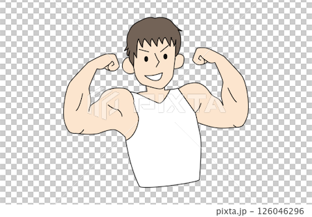 マッチョなイケメンがムキムキポーズするイラスト マッチョなイケメンがムキムキポーズするイラスト 126046296