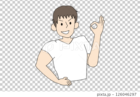 イケメンマッチョが手でOKポーズをするイラスト イケメンマッチョが手でOKポーズをするイラスト 126046297