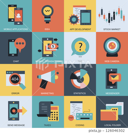 Business and technology icon set. Flat vector illustration	 126046302