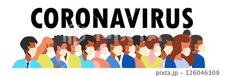 Coronavirus pandemic. Concept of coronavirus quarantine vector illustration. Novel coronavirus (2019-nCoV), people in white medical face mask. Seamless pattern. Flat vector illustration Coronavirus pandemic. Concept of coronavirus quarantine vector illustration. Novel coronavirus (2019-nCoV), people in white medical face mask. Seamless pattern. Flat vector illustration 126046309