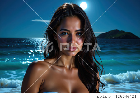 Moonlit beach beauty. 126046421