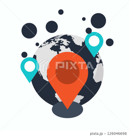 Location concept. Location pin on world globe. Branch office concept. Flat vector illustration	 126046698