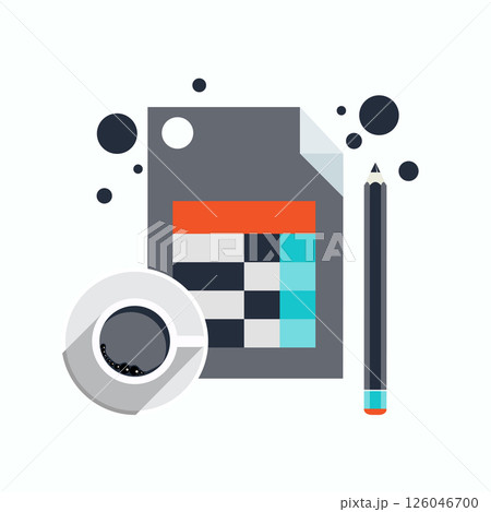 Coffee time concept. Coffee and job. Flat vector illustration	 126046700