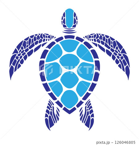 Creative illustration of a blue sea turtle featuring geometric patterns, representing marine life and ocean conservation efforts Creative illustration of a blue sea turtle featuring geometric patterns, representing marine life and ocean conservation efforts 126046805