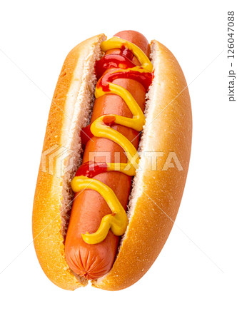 Classic Hot Dog with Mustard and Ketchup 126047088
