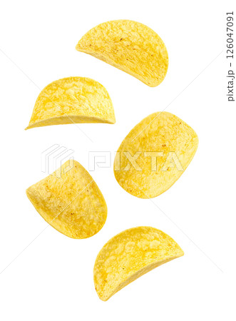 Five Dynamic Potato Chips Floating 126047091