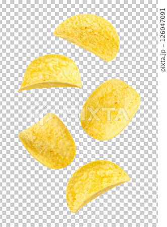 Five Dynamic Potato Chips Floating 126047091