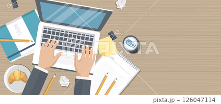 Blogging and journalism concept. Write you story. Flat vector design Blogging and journalism concept. Write you story. Flat vector design 126047114